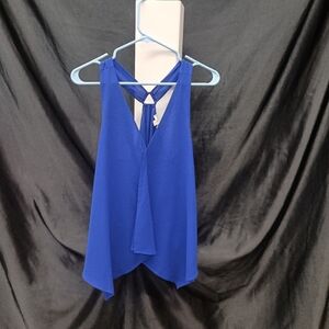 C Blue Asymmetrical Backless Tank Top